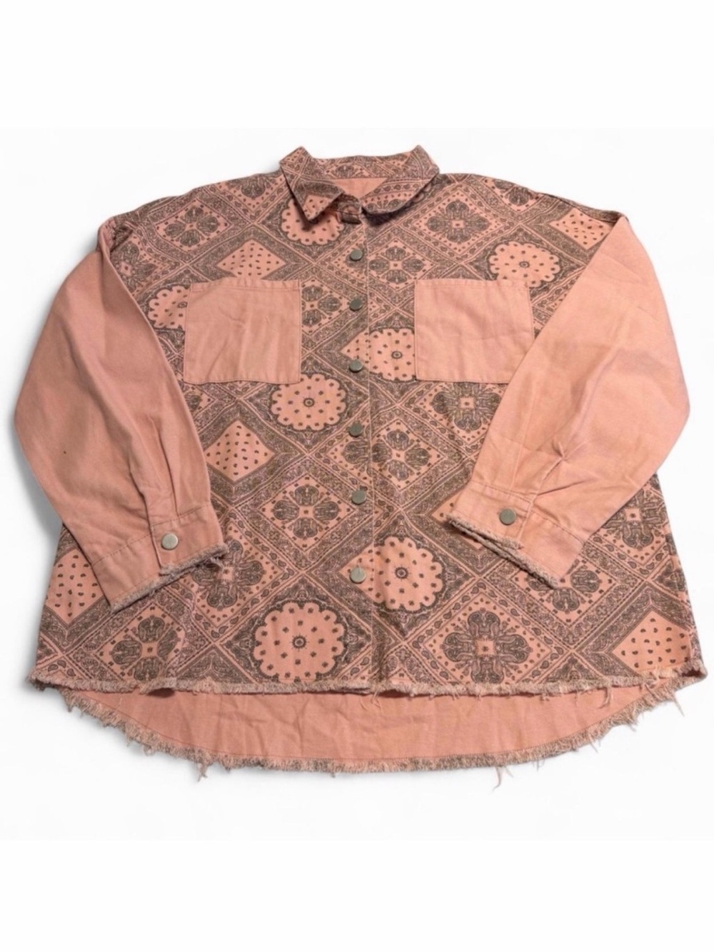 Bandana Paisley Print Pink Shirt Jacket Shacket Women’s 2XL Boho Western